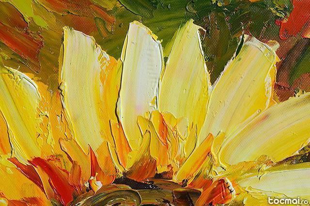 Aranjament cu flori - tablou in ulei, in cutit 50x50cm