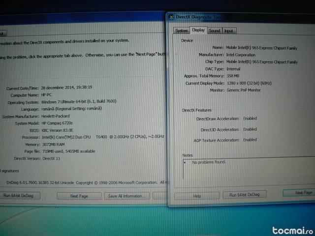 HP Compaq 6720s, intel core 2 duo T6400