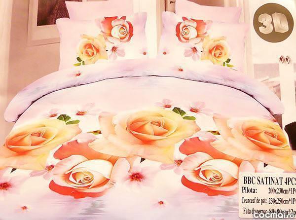 Lenjerie de pat cu trandafiri+ cutit inox cadou len102