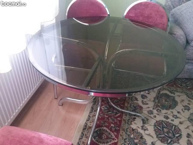 Masa rotunda sticla +4 scaune