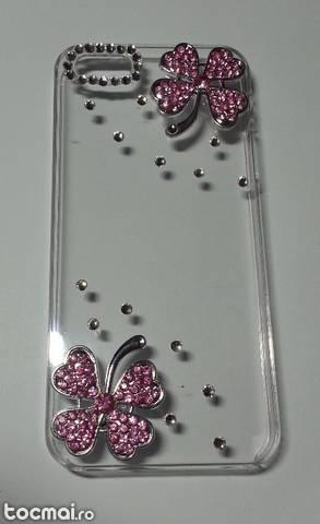 Carcasa iphone 5 5s trifoi roz cu cristale gen swarovski