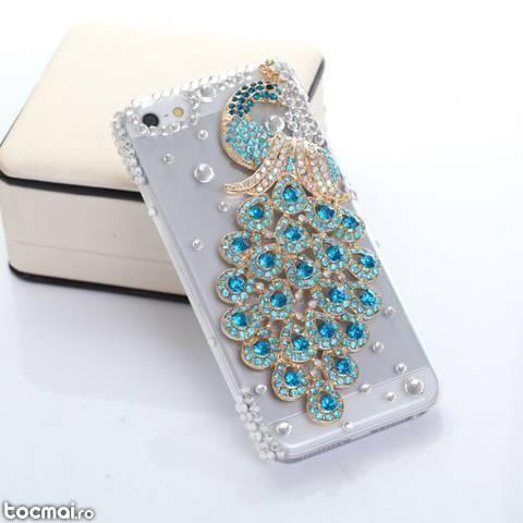 Carcasa iphone 5c paun albastru cu cristale gen swarovski