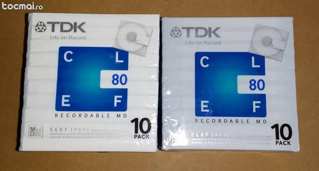 Minidisc TDK 80 min, Made in Japan, noi, set 10 buc