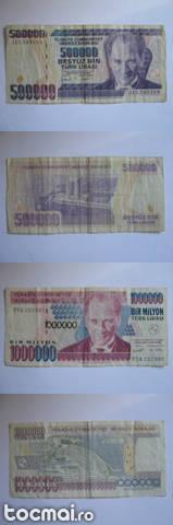Lot bancnote Turcia Lire- FF si SUP 250k, 500k, 1mil