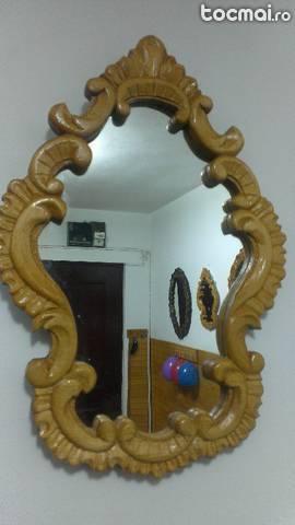 Oglinda + rama sculptata manual din lemn de tei