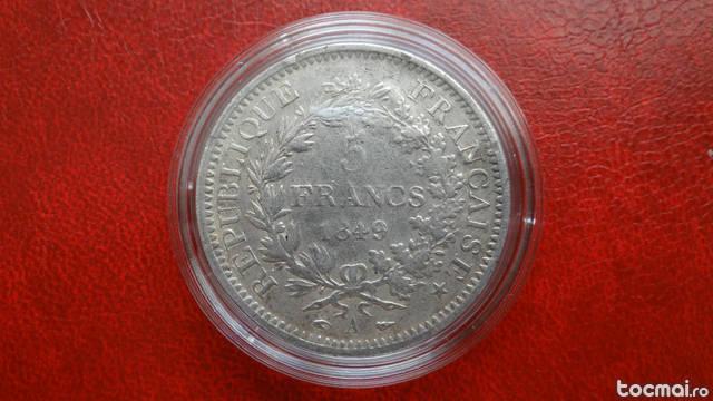 Moneda argint 5 francs 1849