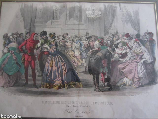 Litografie veche Franta 1864 Le Moniteur des Dames. . . . .