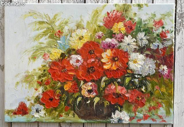 Aranjament floral cutit 1 - pictura ulei 70x50cm