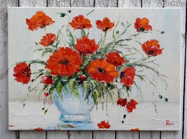 Aranjament floral cutit 5 - tablou cu maci in cutit 70x50cm