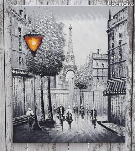 Paris - alb/ negru 9 - tablou in cutit 60x50cm