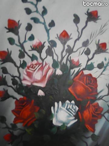 tablou trandafiri in vaza pictat in ulei