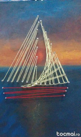 Tablou handmade String Art format A4 21 x 30 cm - Barca