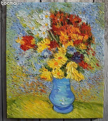 Flori in vaza albastra (60x50cm) - Reproducere van Gogh