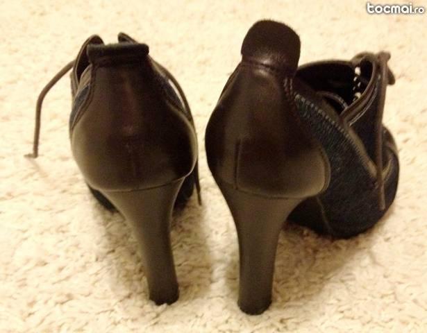 Pantofi dama cu toc, maro cu bleomarin, Marimea 39