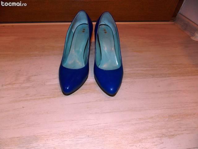 Pantofi dama stiletto piele albastri