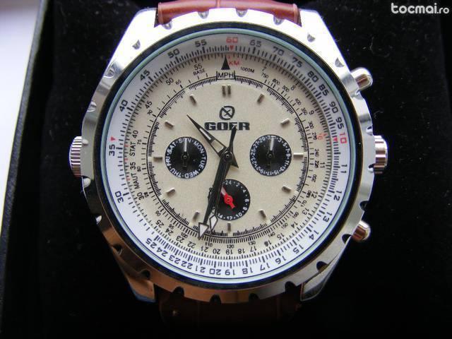 Ceas barbatesc Goer automatic oversize cu 3 cadrane cutie