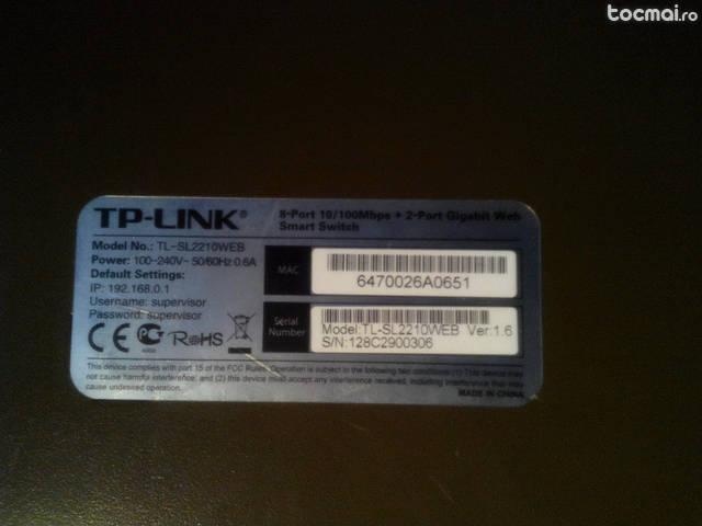 Switch Smart TP- LINK TL- SL2210WEB, 8x100Mbps, 1x1000Mbps