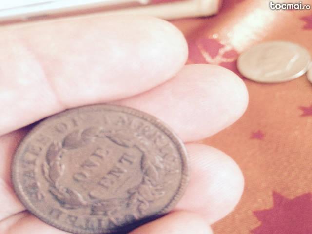 Moneda 1 cent 1836 si moneda 5 centi 1946 cap indian