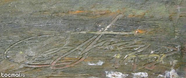 Pictura Peisaj tablou ulei pe mucava carton semnat data 1988
