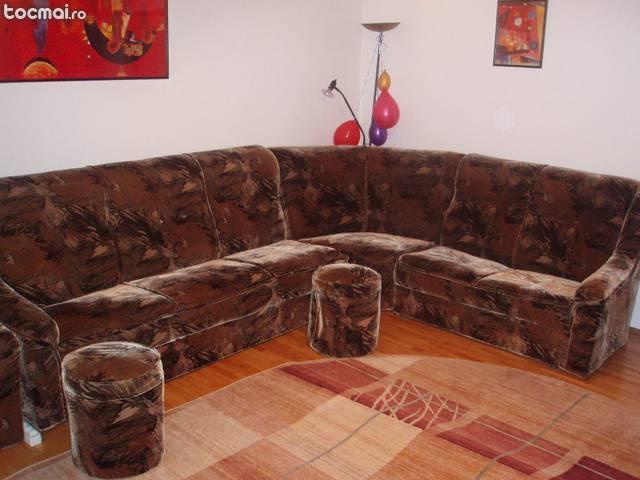 Canapea tip coltar + fotoliu + tabureti pentru sufragerie