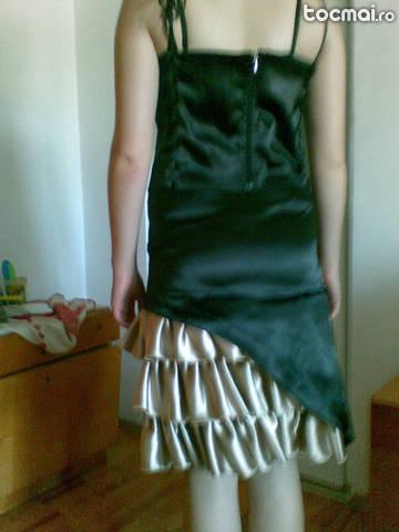 set corset fusta satinat negru cu crem marime 42 femei dama