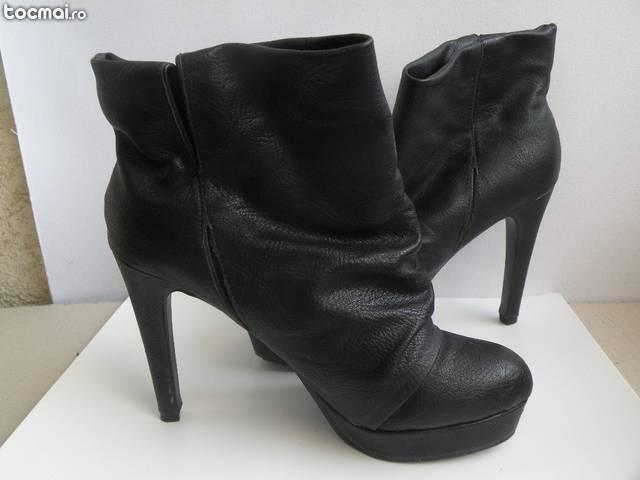 Botine negre imitatie de piele toamna