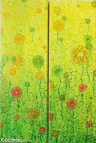 Tablou pictat cu flori, 2 bucati