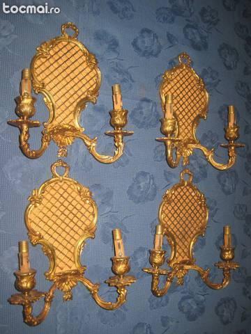 Set 4 Aplice electrice franceze stil Baroc in bronz aurit