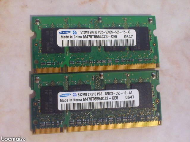 Memorie RAM laptop DDR2 2 x 512 MB