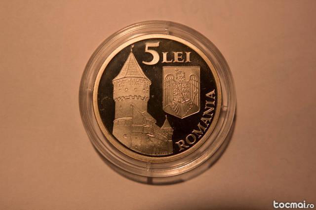 5 l, 2006 romania, proof unc, de argint - sibiu 2007