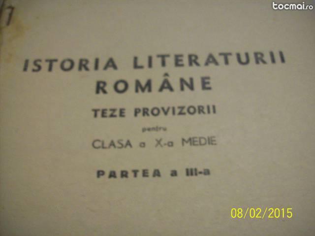 istoria liter. romane teze provizorii- cl. X- medie- 1950