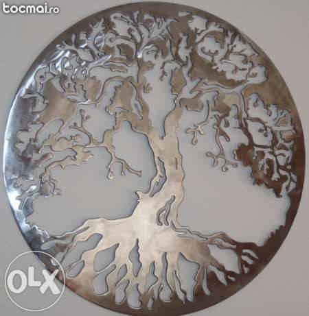 Decoratiune perete copacul vietii argintiu