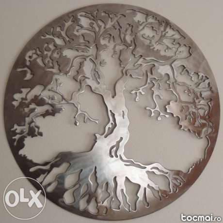 Decoratiune perete copacul vietii argintiu
