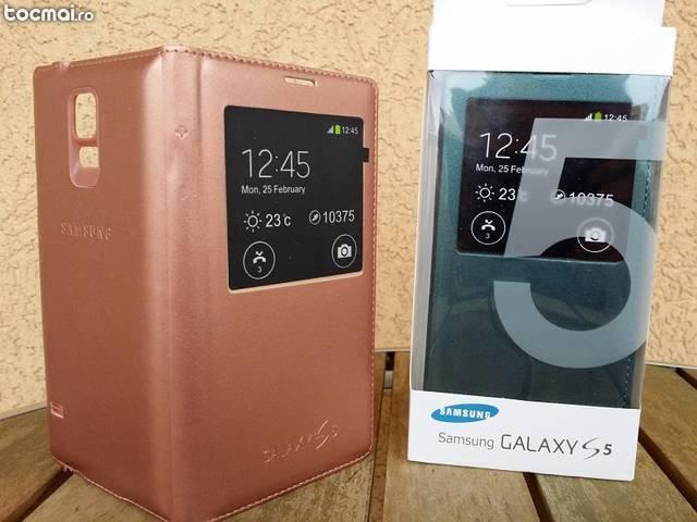 Husa Flip S- VIEW*Samsung Galaxy S5*Gold Activa*Unica