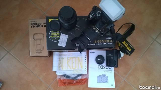 Kit Nikon D3200 +2 obiective+ trepied+Blitz+husa protectie