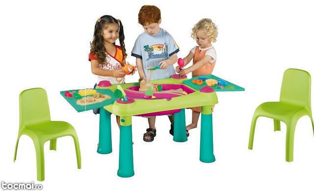 Set Masa copil activitati (apa+nisip) + 2 scaune copii Verzi