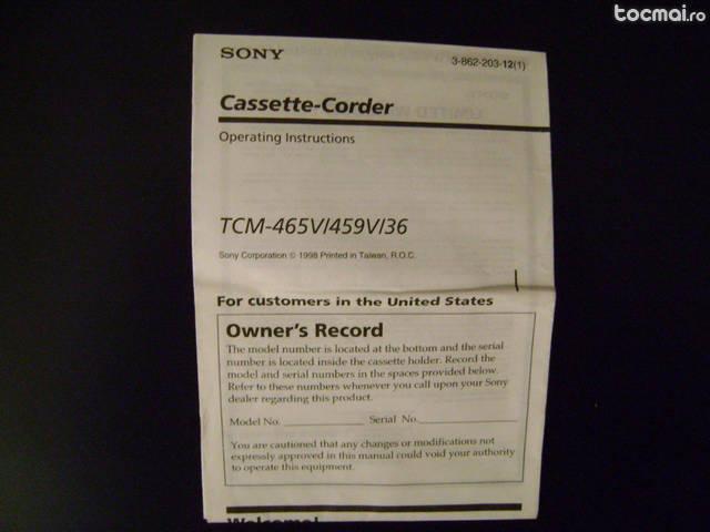 Cassette- recorder sony tcm- 465v - 1999 - nou !