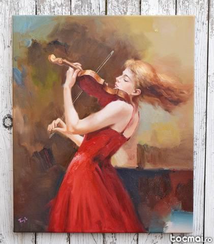 Tablou cu vioara ulei pe panza - Virtuoza (1) - 60x50cm