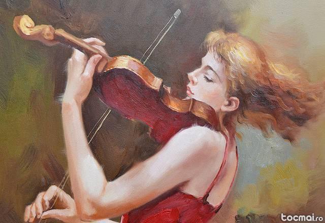 Tablou cu vioara ulei pe panza - Virtuoza (1) - 60x50cm