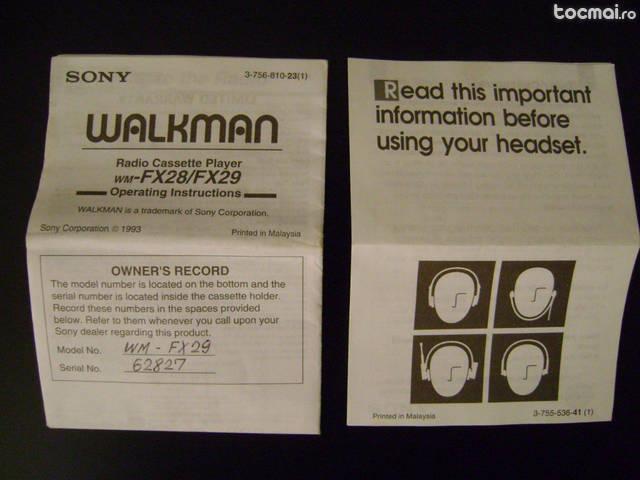 Walkman Sony FX29 - 1994 - piesa de colectie
