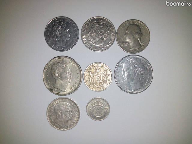 Monede romanesti si straine - 8 buc