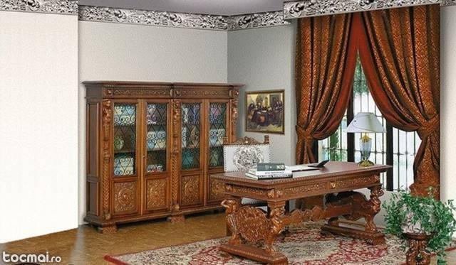 Cabinet / Birou de arta sculptat manual Renastere Italiana