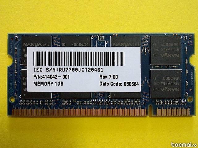 Memorie laptop 1GB DDR2 533 Nanya NT1GT64U8HA0BN- 37B