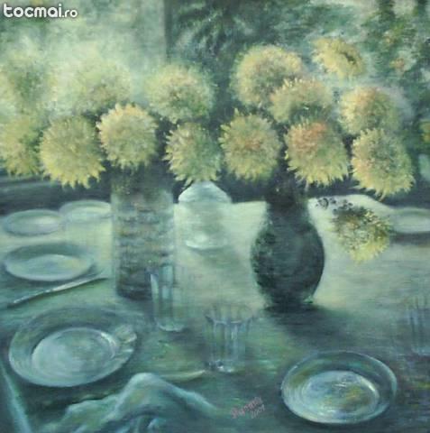 crizanteme- pictura de colectie- ulei pe panza