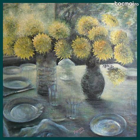crizanteme- pictura de colectie- ulei pe panza