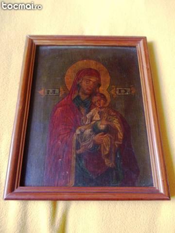 Icoana veche pictata Fecioara Maria si Pruncul ISUS