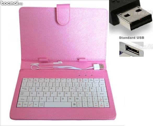 Husa tableta cu tastatura cu mufa USB 8 inch ROZ - COD 39