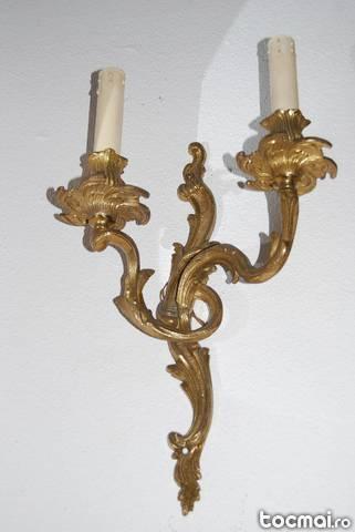 Set de 2 aplice Rococo cu 2 lumini din bronz masiv