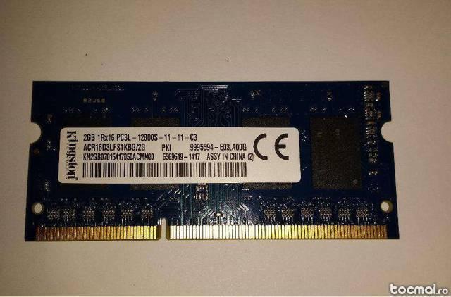 Memorie RAM 2GB DDR3L sodimm Kingston pentru LAPTOP