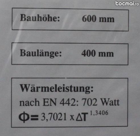 Calorifer NOU OTEL Germania, 600 x 400 mm, 702 watt